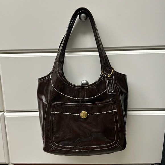 Coach brown patten leather purse. - Picture 1 of 7